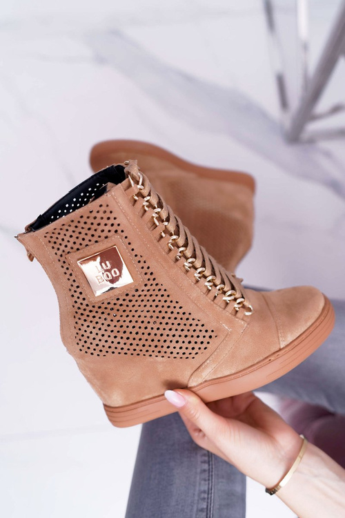 Women's Lu Boo Openwork Suede Camel Sneakers Clamma