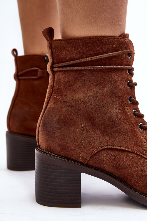 Women's Low Heel Lace-Up Ankle Boots Brown Serellia