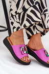 Ladies Leather Slippers With Decoration Fuchsia Asames