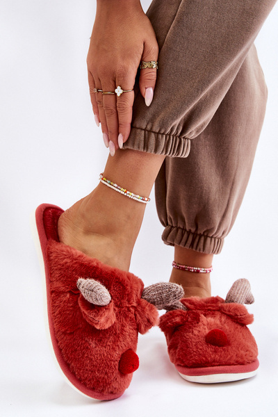 Women's Slippers With Fur And Reindeer Red Sopya