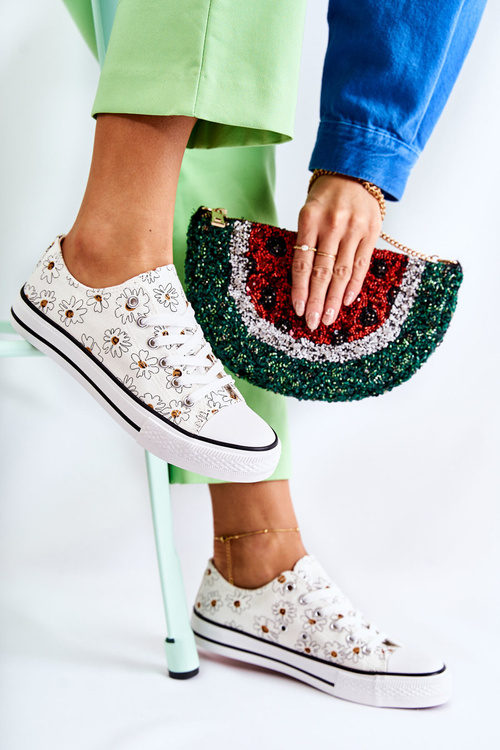Women's Low Sneakers With Flowers White Janey 