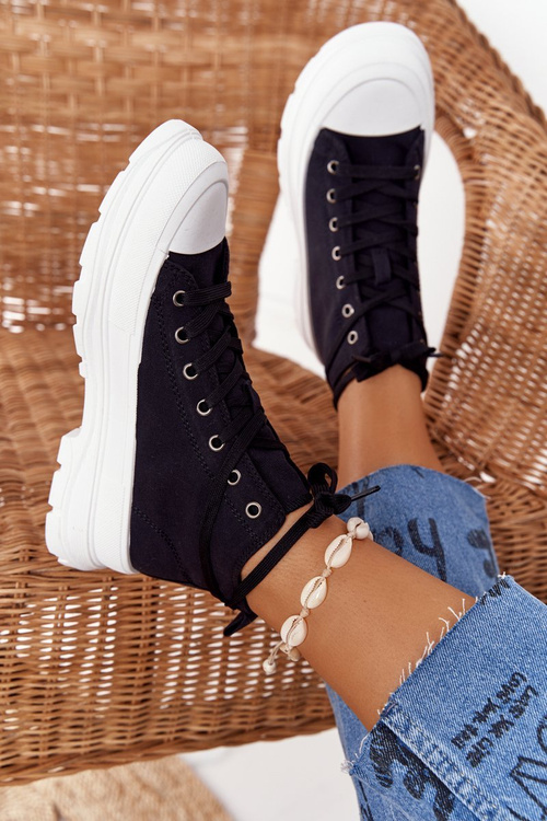 Women's High Sneakers On A Chunky Sole Black Trissy