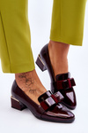 Fashionable lacquered pumps with a decorative bow burgundy Shira