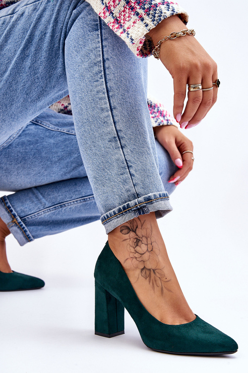 Suede Pumps On A Block Heel Sergio Leone PB216 Green