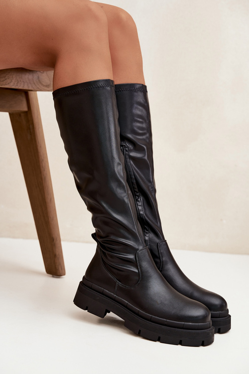 Women s platform boots made of eco leather black Marivelle