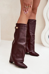 Women's Ankle Boots With Block Heel Rolled Down Shaft And Gold Detail Burgundy Diorna