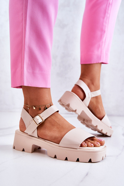 Leather Sandals On Heel Beige Sovie