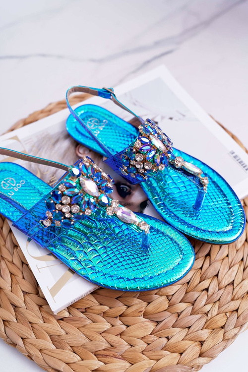 Flip Flops Sandals With Crystals Lu Boo Blue