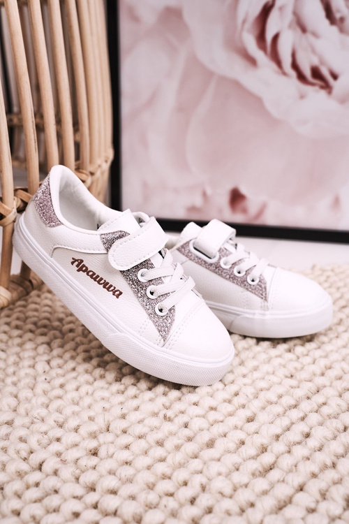 Children's Sneakers With Glitter White Pink Camila