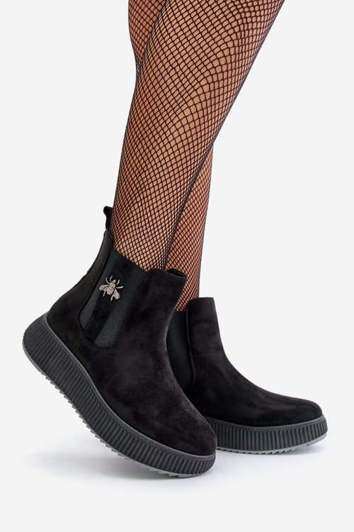 Women's Slip-On Platform Ankle Boots With Decorative Eco Suede Black Ciatheia