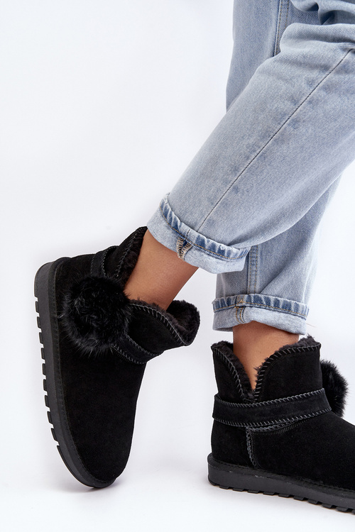 Śniegowce Zamszowe Damskie Wycięcia Czarne Eraclio W8006