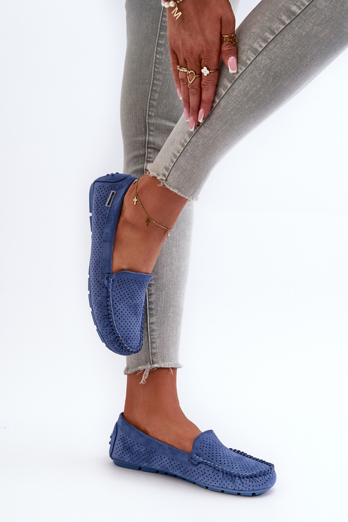 Women's Blue Perforated Moccasins Rasirna