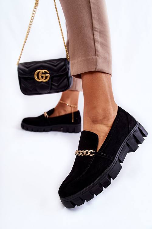 Suede Shoes With Chain Black Anne