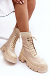 Botki Workery Sznurowane Masywne Beżowe Seloma JJ22