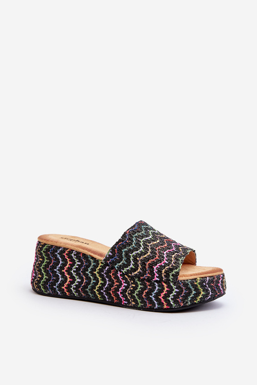 Klapki Damskie Platforma Koturn Czarne Vanarila WL-204