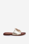 Zazoo 2938 Leather Slippers On Flat Heel With Decoration Gold
