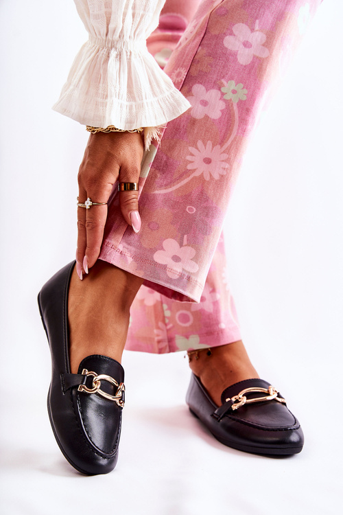 Leather Loafers With Decoration Black Millario