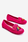 Suede Loafers With Bow And Fringes Fuchsia Dorine