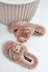 Women’s Furry Slippers With Bear And Decorative Elements Beige Innalise