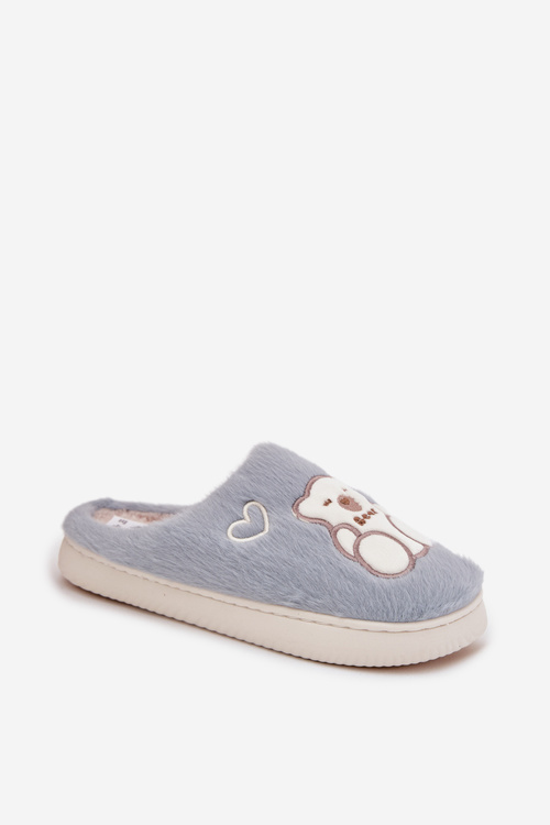 Damskie Kapcie Futrzane Z Misiem Niebieskie Noralie