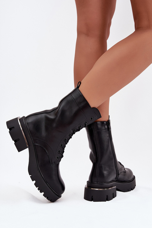Women's Work Boots on Block Heel Black Alviora