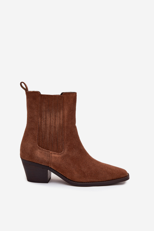 Damskie Ocieplane Botki Na Słupku Zamszowe Camel Arelia