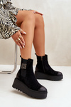 Botki Sztyblety Damskie Platforma Koturn Eko Zamsz Ocieplane Czarne Vinceza 58339