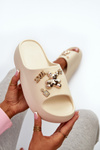 Women's Lightweight Foam Flip-Flops with Decorations Beige Orchia