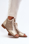 Leather Cut-Out Sandals with Zip Gold Zazoo 977/L