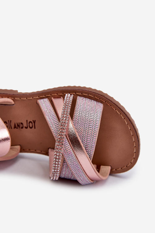 Błyszczące Dziecięce Sandałki Na Rzep Różowe Delphina