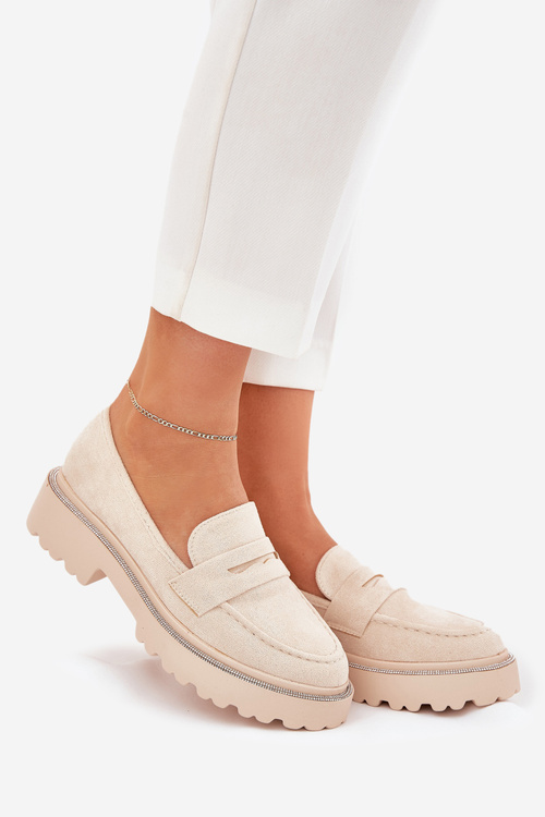 Ladies eco suede moccasins with rhinestones beige Wilamla