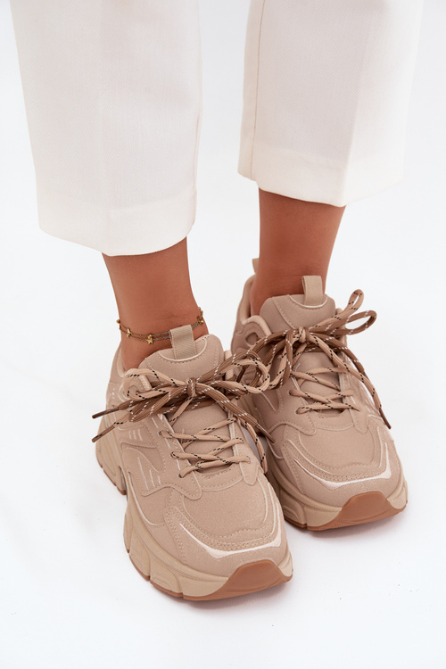 Damskie Sneakersy Buty Sportowe Podwójne Sznurowanie Beżowe Annelie