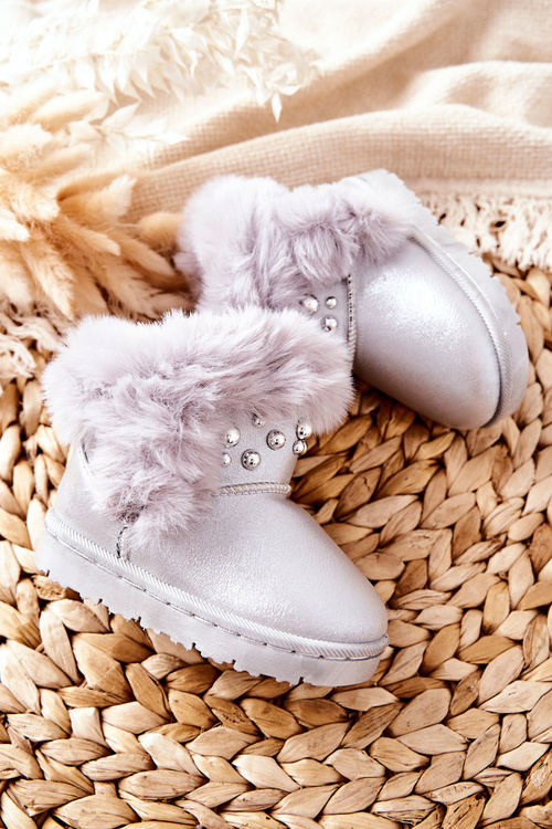 Children's Snow Boots Insulated With Fur Silver Bonni