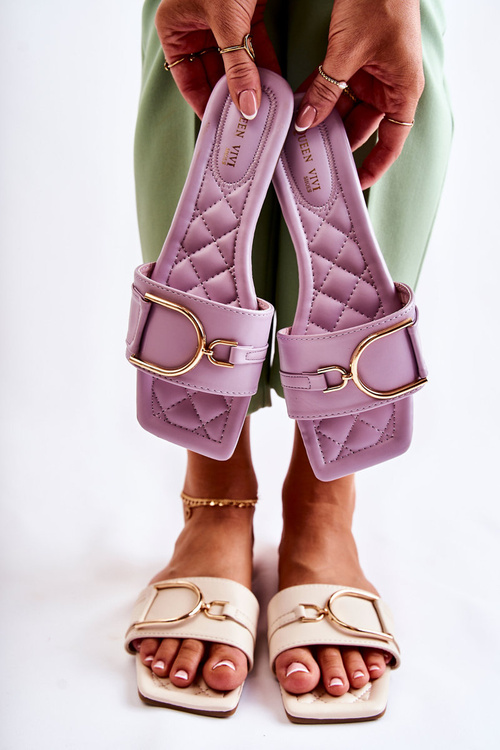 Women's Classic Leather Slippers With Decoration Violet Shilla