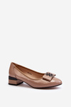 Beige Patent Leather Court Shoes with Block Heel Ilvanna
