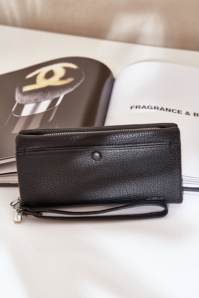 Eko Skórzany Portfel Damski Duży Z Tłoczeniem Czarne Martiel