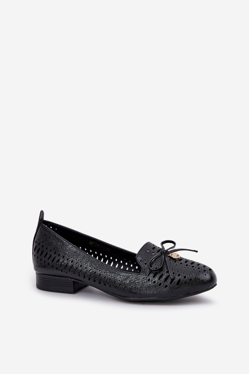 Lacquered Perforated Ballet Flats With Bow Eco Leather Black Amepitrea