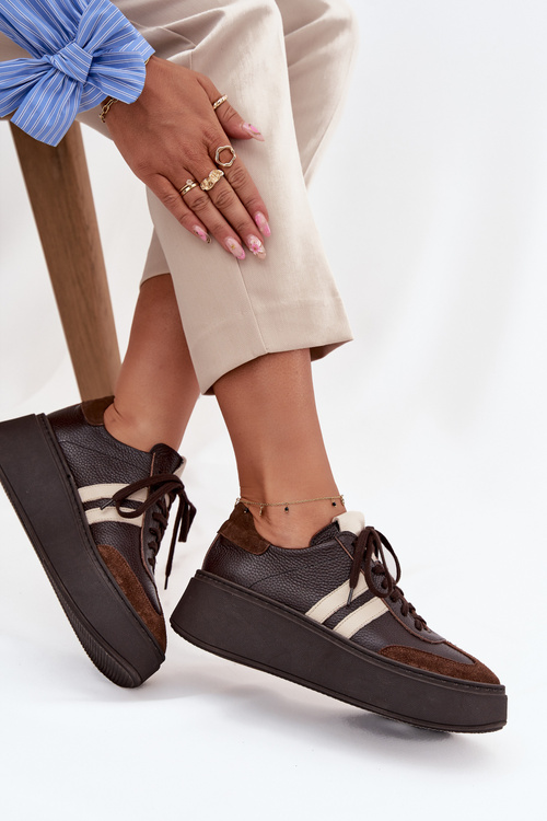 Leather Women's Sneakers on Platform Zazoo 3775 Chocolate