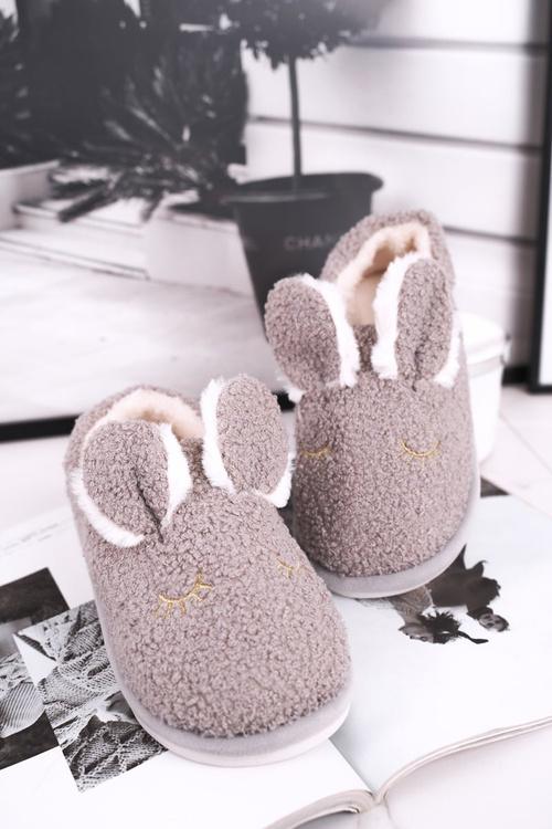 Women's Slippers With Fur Rabbit Grey Goody