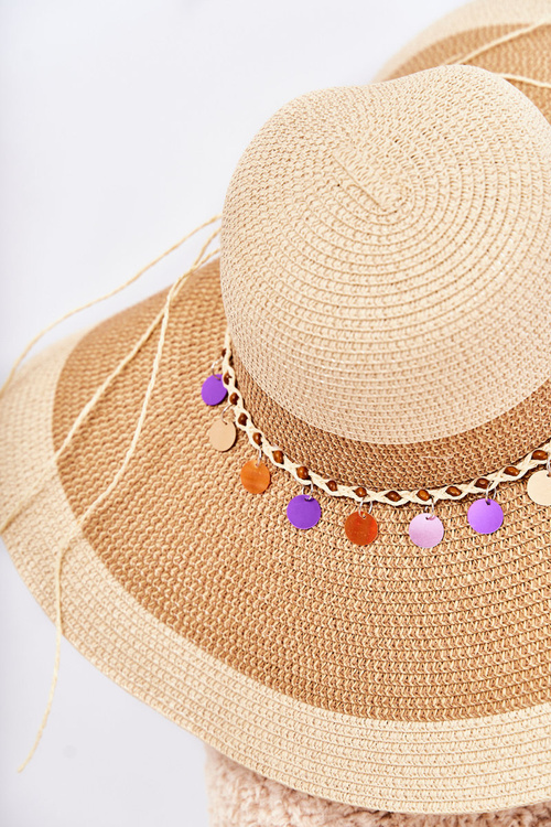 Straw Hat With Decorative Strip Beige Lanetta