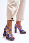 Leather Heels Sandals Maciejka 06084-17 Navy Blue