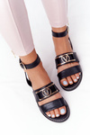 Flat Leather Sandals Black On Time