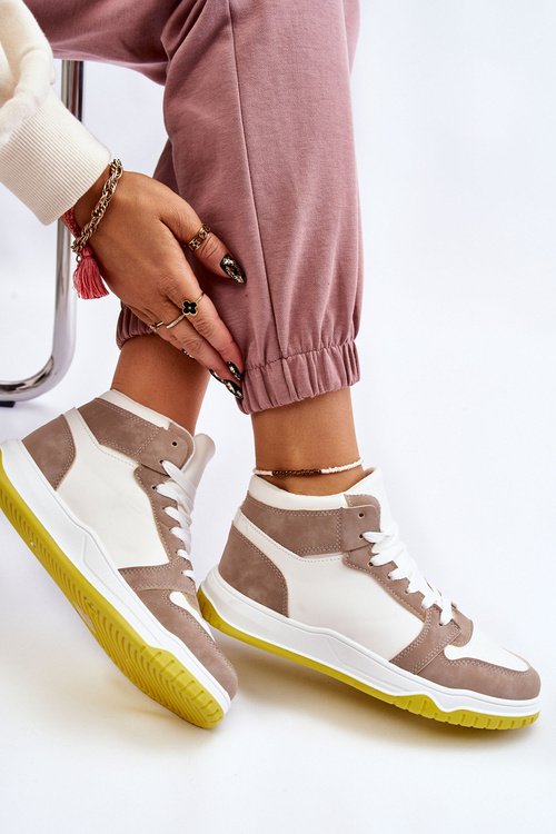 High Women's Sport Shoes Sneakers White and Beige Rumor