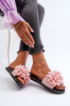 Women's Pink Flower Embellished Sandals Cellanen