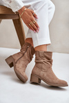 Warm Women's Boots With Gathered Shaft On Low Heel Beige Zinanya