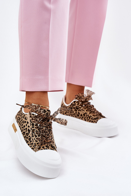 Womens Sneakers On Massive Platform With Decorative Lacing Leopard Brown Zidora
