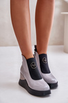 Lacquered Wedge Ankle Boots Insulated Gray Vinceza 66703