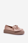 Ladies Platform Moccasins With Bow Powder Pink Naivine