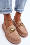 Women's Leather Moccasins with Flat Heel Beige Sincias