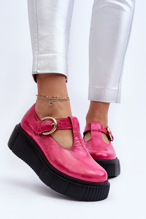 Zazoo 20102 Stylish Patent Leather Loafers on Chunky Platform Fuchsia